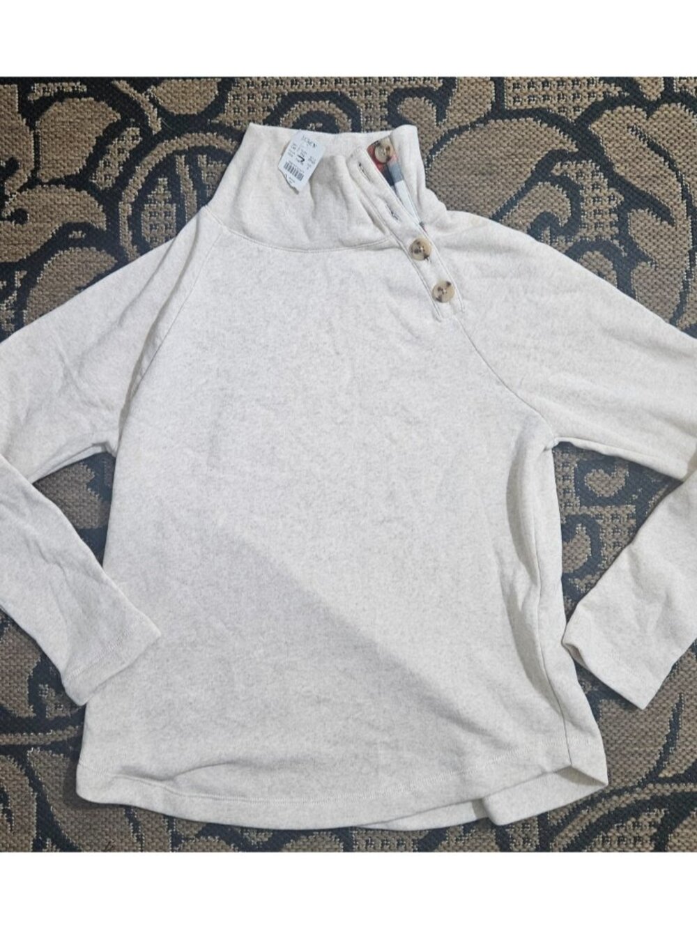 J.CREW Women's Cream Pullover Sweatshirt Button Collar Women's Small BT357